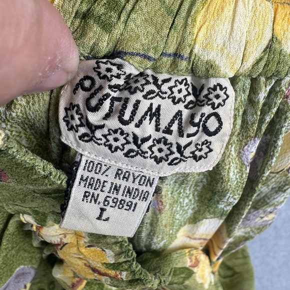 Vintage Putumayo Skirt Womens L Green Yellow Floral Maxi Boho Pleated India - Picture 3 of 7